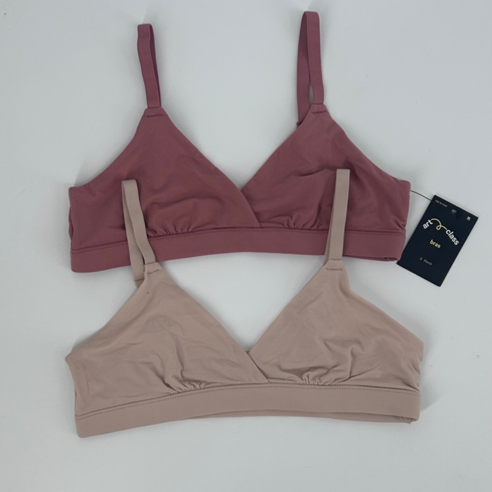 Art Class Girls 2 Pack Triangle Bralettes Rose Bermuda Sand Size M NEW